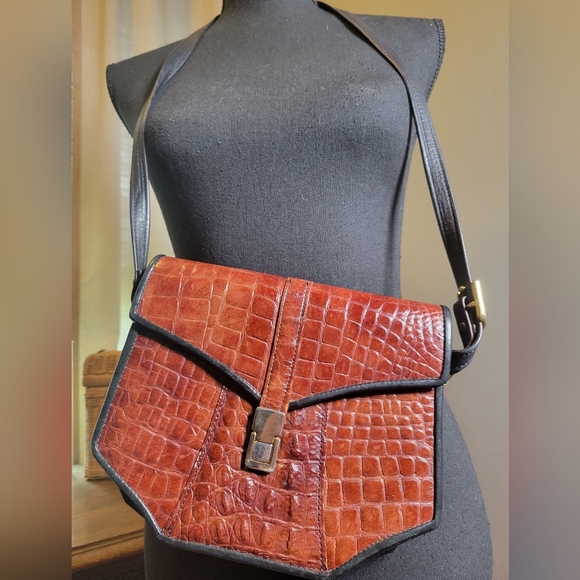 Croc Patterned Black Side Crossover Bag